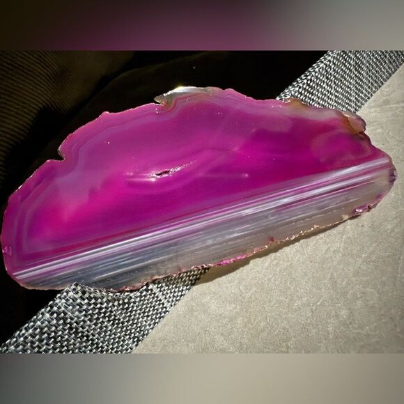 Pink Banded Agate Slice – Polished Crystal Display Stone 5.5” Vibrant Color - Picture 3 of 17
